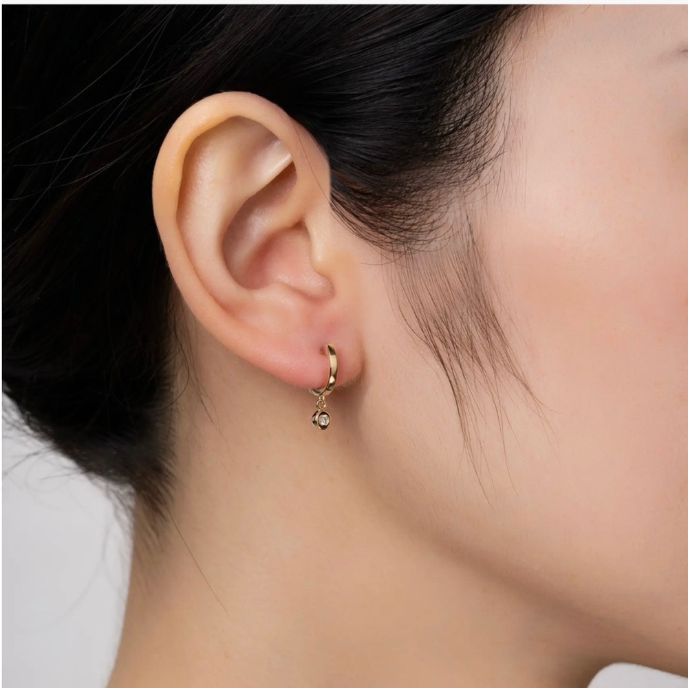 Ron Hami 14 kt gold huggie earring with diamond bezel dangle earrings